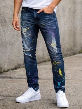 Born Fly BF-1,Paint Splatter Distressed Jeans Streetwear Urban Y2K Mens 31x27